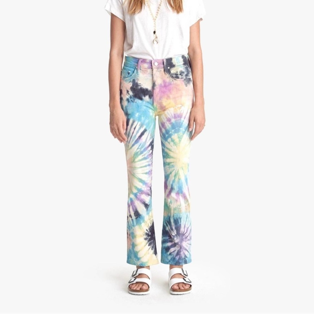 MOTHER The Tripper Crop Bootcut Swirling Secrets Tie Dye Jeans Size 23